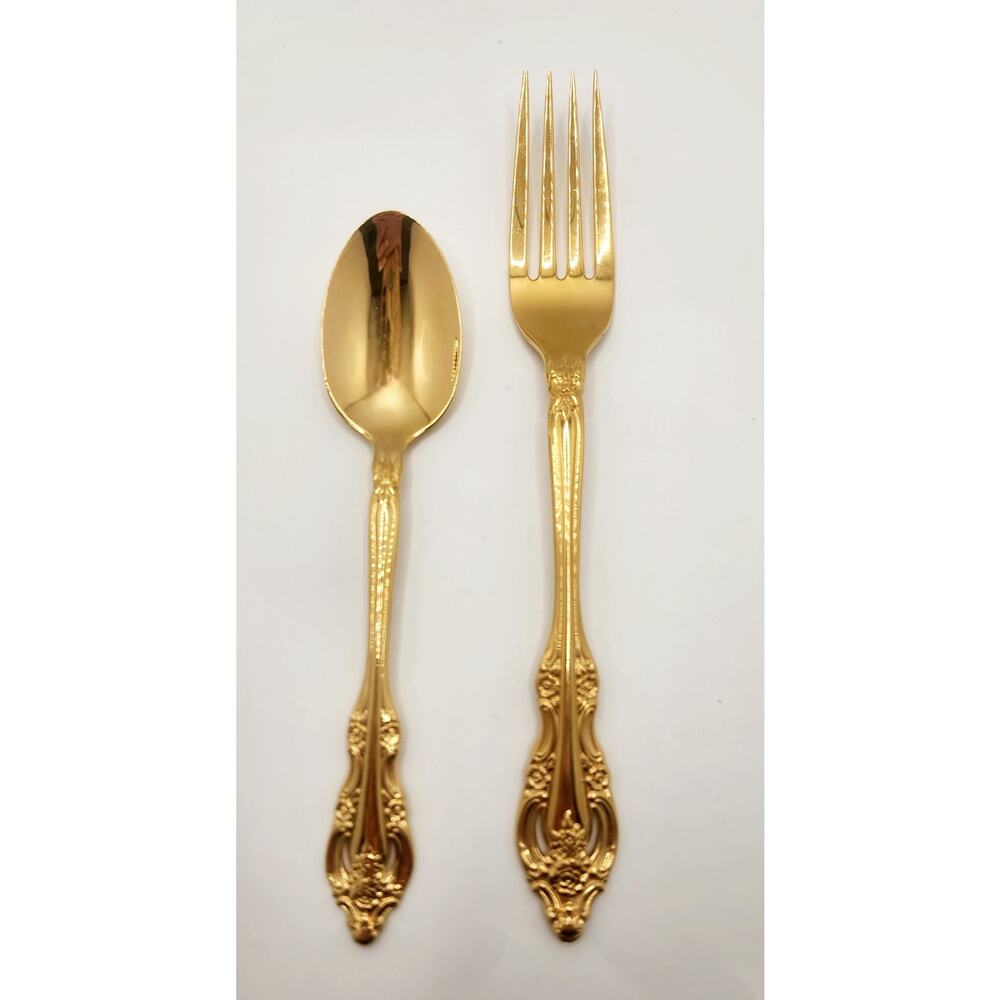 Community Oneida Milady Gold Electroplate Teaspoon and Dinner ForkFloral Pierced